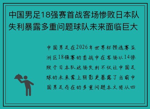 中国男足18强赛首战客场惨败日本队失利暴露多重问题球队未来面临巨大挑战 中国男足18强赛首战客场惨败日本队失利暴露多重问题球队未来面临巨大挑战
